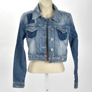 Guess Boho Cropped Distressed Denim Jacket Coat Size XS